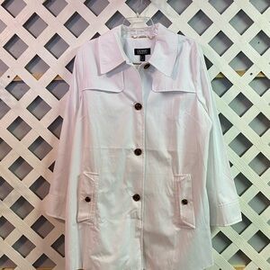 Dennis Basso Water Resistant Button Front Double-Collar Jacket White Large